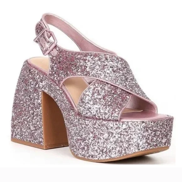 GB Gianni Bini Friday-Nite Glitter Platform Dress Sandals in Pink - Picture 1 of 3